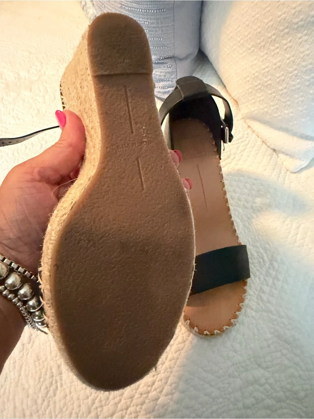 BCBGeneration Black Leather Espadrille Wedge Sandals